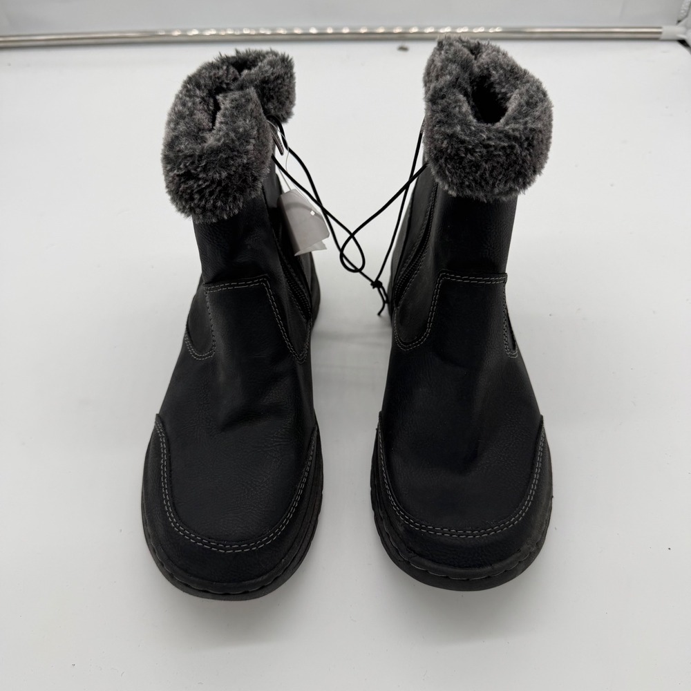 Khombu Womens Black Faux Fur Trim Winter Ankle Boots Size 7 3081